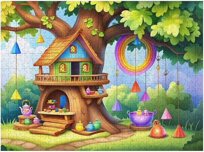 Wooden Puzzle - Fantastical Treehouse Escape Jigsaw Puzzles，Wooden Puzzles for Adults 500 Pieces Challenge Puzzles，Educational Games，Family Puzzles，Unique Gifts for Wall Art