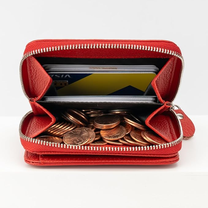 Genuine Small Wallet for Women, Slim RFID Blocking Credit Card Holder with ID Window, Compact Purses for Women with 10 Card Slots