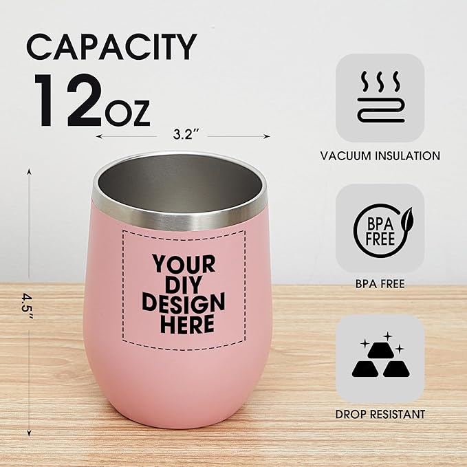 Personalized Wine Tumbler Glasses Print in USA Stainless Steel Travel Customized Coffee Cup with Lid & Straw Double Wall Insulated Mug with Colorful Text Logo Photo