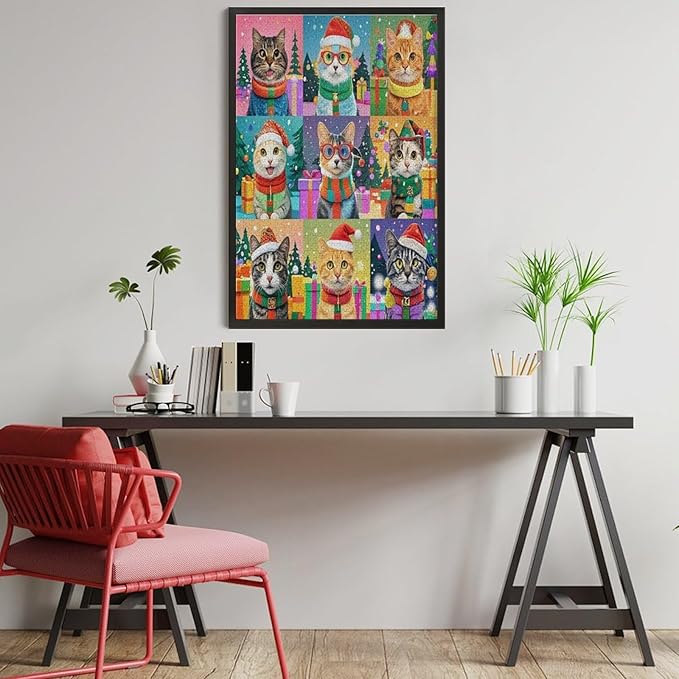 Wooden Puzzle 1000 Pieces Adult - Christmas Cat Puzzle Christmas Puzzles, Holiday Puzzles, Family Toys, Party Games, Jigsaw Puzzle Challenge and Funny
