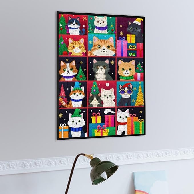 Wooden Puzzle 500 Pieces Adult - Christmas Dog Cat Puzzle Christmas Puzzles, Holiday Puzzles, Family Toys, Party Games, Jigsaw Puzzle Challenge and Funny
