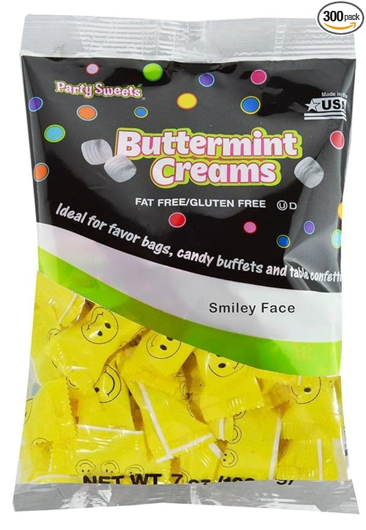Party Sweets Smiley Face Buttermints by Hospitality Mints, Appx 300 mints, 7-Ounce Bags (Pack of 6)
