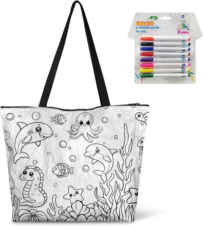 Cartoon Animal Printed DIY Coloring Tote Bag Waterproof Paper Handbags for Women Large Travel Shoulder Bags Purses