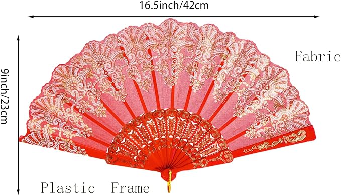 QIRMIZI 30 Pack Folding Handheld Fans, Silk Spanish Fan, Perfect for Weddings, Parties, and Dancing,Red