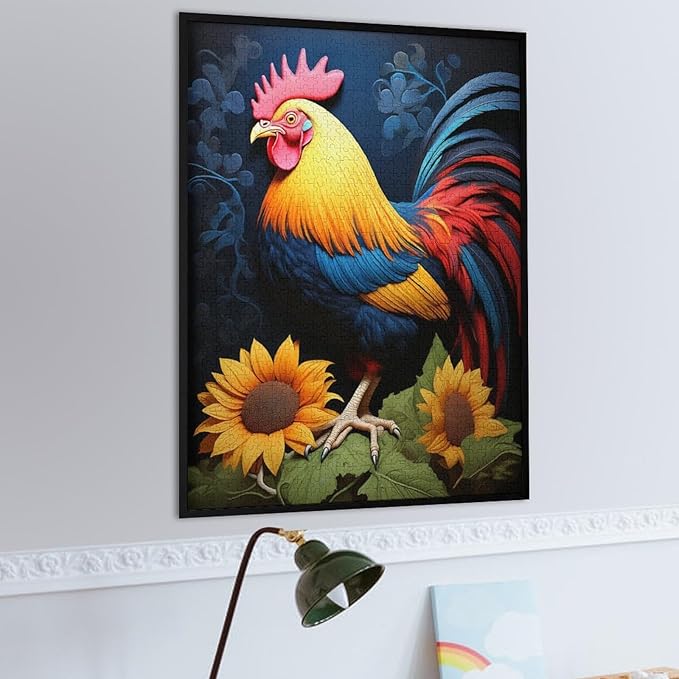 Rooster Sunflower Wooden Puzzle 1000 Pieces Jigsaw Puzzles for Adults Puzzle Educational Toys Challenging Fun Games Gifts for Elders Kids Family and Friends