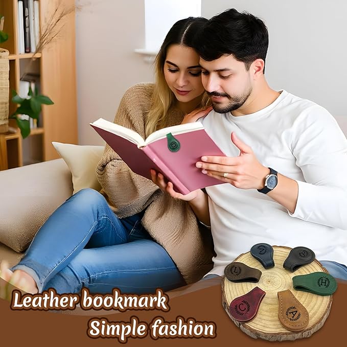 Personalized Magnetic Leather Bookmark - 26 Letters Vintage Engraved Book Marks,Custom Bookmark with Initial,Bookmarks for Women,Reading,Book Lovers (Yellow, W)