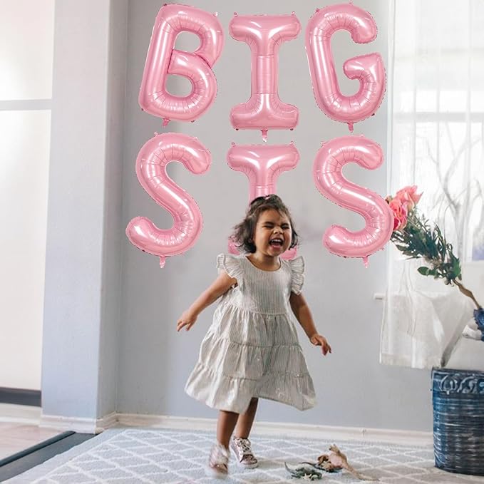 40 Inch Pastel Pink BIG SIS Letter Balloons, Pearl Pink BIG SIS Balloon Letters with Ribbon, Light Pink Baby Girls Alphabet Balloon for Her Baby Shower Birthday Gender Reveal Party Decoration Supplies