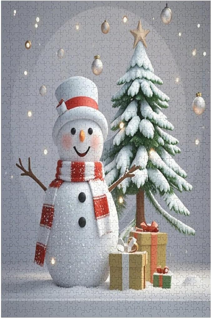 Wooden Puzzles for Adults 1000 Pieces, Christmas Winter Snowman, Each Piece is Unique and Perfectly Put Together, are Special Home Decorations, Fun Puzzles, Party Games, Family Toys