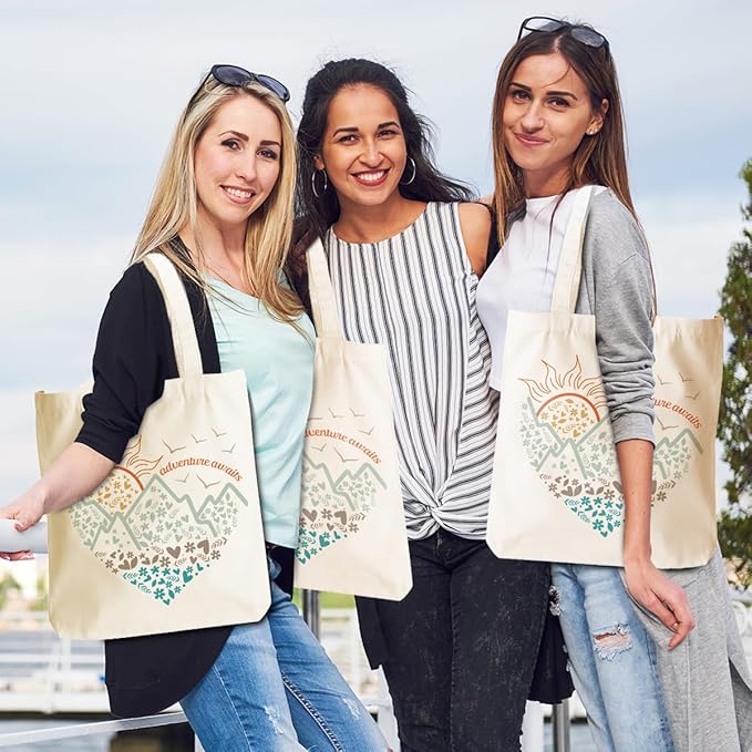 jeilink Cute Mountain Adventure Sunshine Canvas Tote Bag Camping Gifts Weekender Grocery Bags for Women Girls