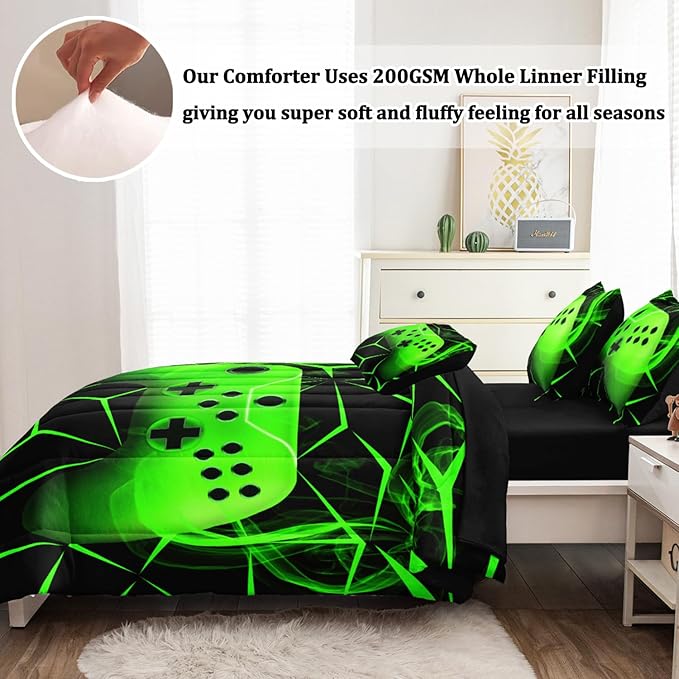 Twin Gamer Bedding Sets for Boys Teen, 4 Pcs Gaming Twin Comforter Set for Boys, Kids Twin Bedding Set for All Season