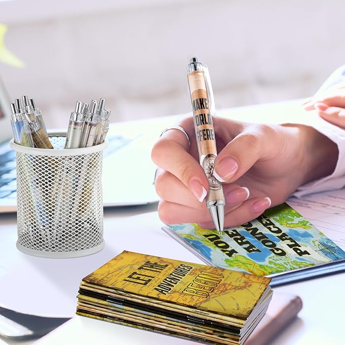 Eersida 48 Pcs Travel The Map Mini Notepad and Pen Set Travel Motivational Notepads with Quote Ballpoint Pens, 12 Styles