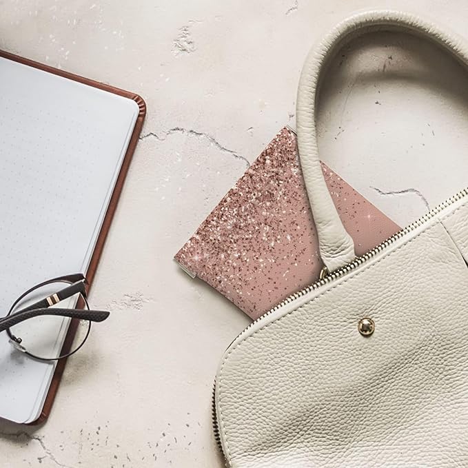 Coin Purse Blush Pink Rose Gold Glitter Leather Squeeze Coin Purse Mini Pouch Change Wallet Bag Gifts for Women Kids Girls Key Holder