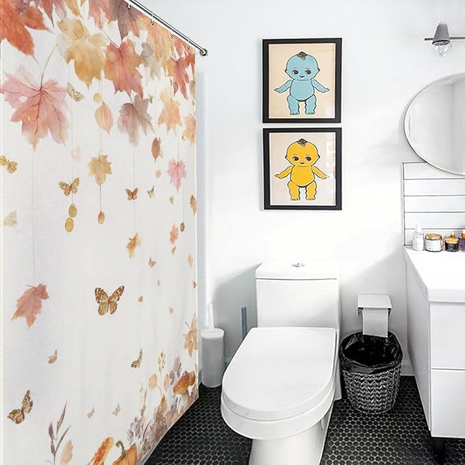 Fall Pumpkin Shower Curtain Autumn Maple Leaves Thanksgiving Harvest Waterproof Washable Fabric Bathroom Shower Curtains for Bathroom Decorations Home Indoor Decor 56x72Inch