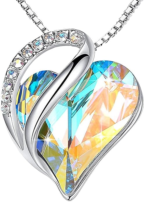 Leafael Valentine's Day Gift Necklaces for Women, Infinity Love Birthstone Heart Crystal Pendant, Birthday Anniversary Jewelry for Wife, Mom, and Her, Silver Plated, 18" + 2" Adjustable Chain