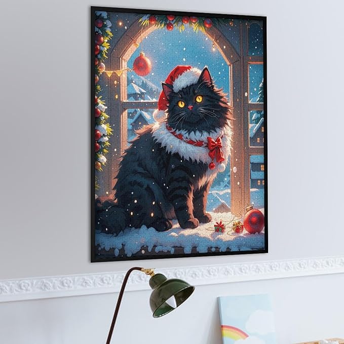 Jigsaw Puzzles for Adults 1000 Piece - Christmas Black Cat Wooden Puzzles, Educational Games，Challenge Puzzles Puzzle Games, Stress Relief Games