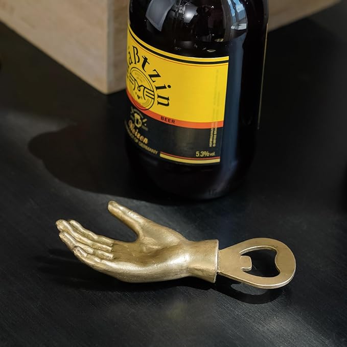 Vintage Hand Shape Beer Bottle Opener Functional Bottle Opening Father's Day Christmas Birthday Gift for Men Husband Father Beer Lovers Funny Metal Decor for Homes Kitchen Man Cave, Gold
