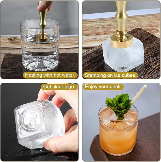 Ice Cube Stamp for Cocktails Ice Stamp Brass Head with Handle, Ice Branding Stamp for Ice Cubes Cocktail Whiskey Drinks Party Wedding Making DIY Crafting (Letter R)