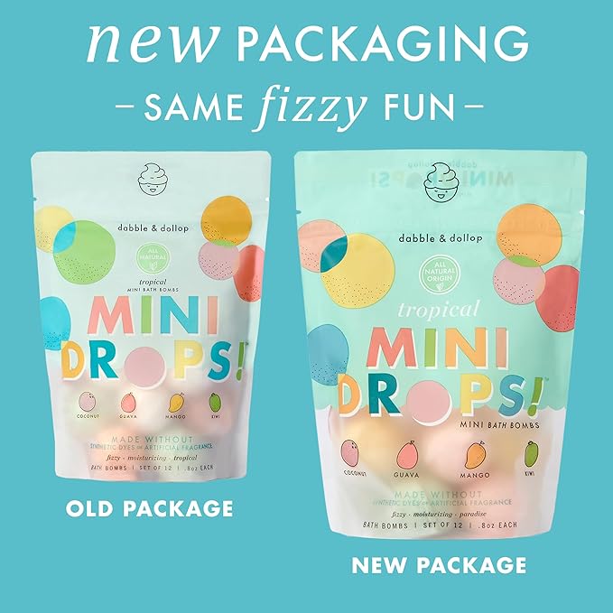 Dabble & Dollop Tropical Mini Bath Bombs & Coconut Shampoo, Body Wash and Bubble Bath for Kids - All Natural Scents, Resealable Pouch, Vegan, Gluten-Free, Cruelty-Free (Pack of 2)