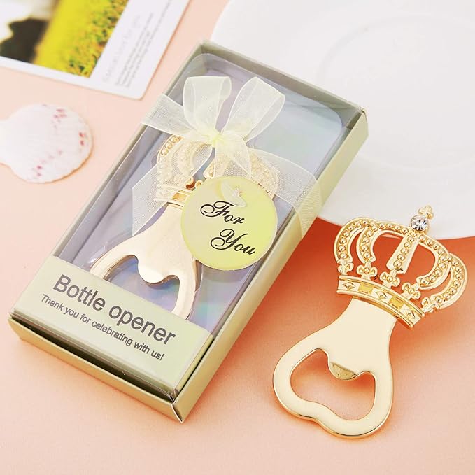 Pack of 24 Gold Crown Bottle Opener Wedding Favors,Party Favors for Guest Souvenir Gift for Baby Shower Birthday Party Decorations and Supplies by LAYSERI (Crown Gold, 24)