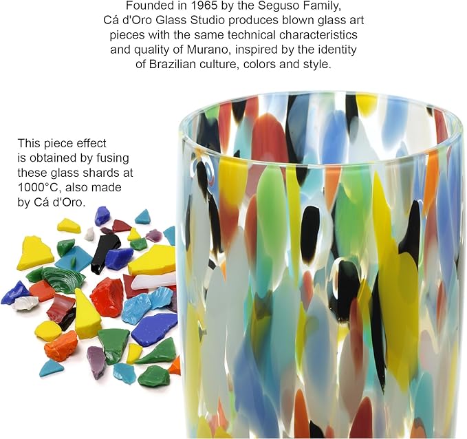 Ca D Oro Murano-Style Colored Glass Vase Confetti Effect Hand Blown Art Glass Crystal for Flower, Room Decoration and Centerpiece - Model AD3