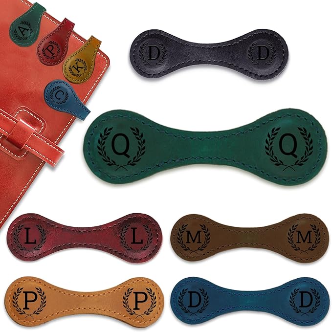 Personalized Magnetic Leather Bookmark - 26 Letters Vintage Engraved Book Marks,Custom Bookmark with Initial,Bookmarks for Women,Reading,Book Lovers (Green, Q)