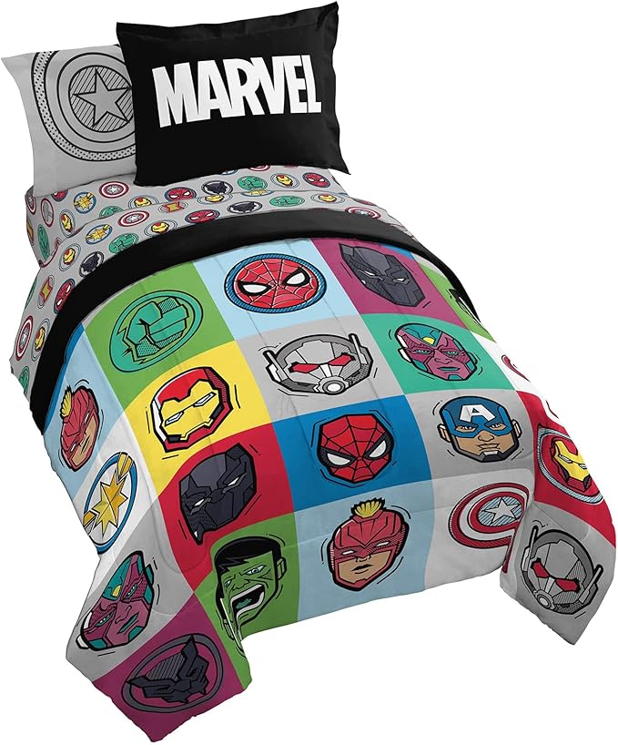 Jay Franco Marvel Avengers Pop 5 Piece Twin Size Bed Set - Includes Comforter & Sheet Set - Super Soft Fade Resistant Microfiber (Official Marvel Product)