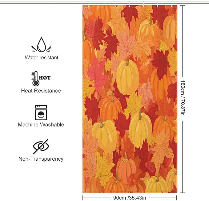 Autumn Pumpkins Fall Thanksgiving Shower Curtain Waterproof Washable Fabric Bathroom Shower Curtains for Bathroom Decorations Home Indoor Decor 35x72Inch