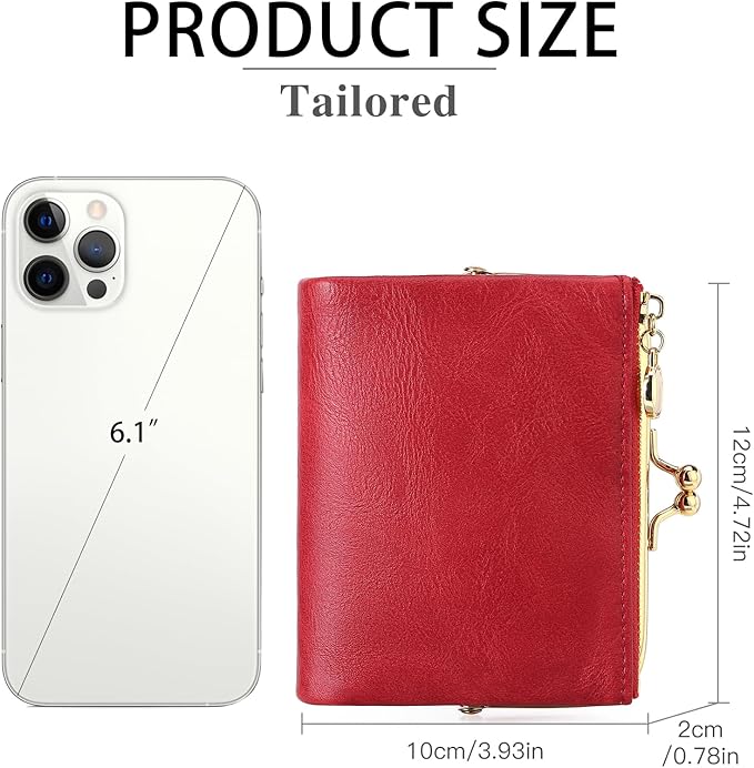 Wallet Women Small RFID Blocking Bifold Leather Wallets for Women Vintage Coin Purse With Zipper and Kiss Lock