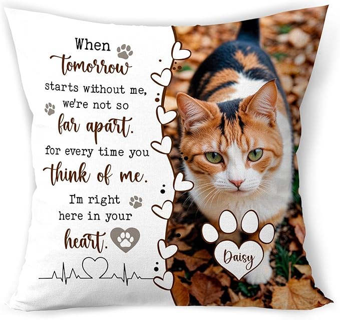 Personalized Pet Memorial Throw Pillow (Insert Included), Cat Memorial Pillow, Loss Of Cat Sympathy Gift, Cat Memorial Gifts For Loss Of Cat, Cat Memorial Gifts, Pet Loss Sympathy Gift Memorial Gifts
