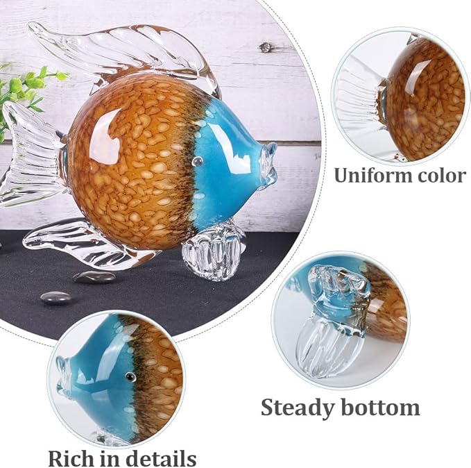 QIANLING Glass Fish Figurines - Coastal Home Decor, Modern Ocean Centerpieces for Living Room, Dining Area, Bathroom, Office, Coffee Table, Beach House, Nautical, Seaside, Entrance, Shelf Display
