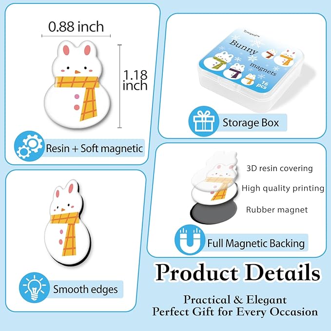 16 Pcs Christmas Fridge Magnets Snowman Bunny Pattern Refrigerator Magnets Strong Magnetic Cute Small Decorative Designs for Office, Kitchen, Home, School, Locker, Cabinet, Whiteboard & Gift