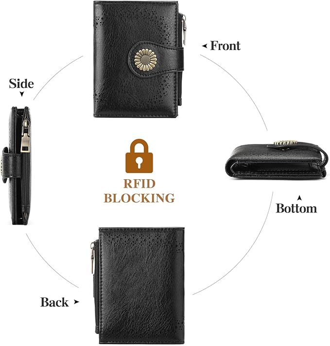 SENDEFN Small Wallets for Women Bifold RFID Blocking Leather Card Holder Compact Wallet with Zipper Coin Pocket