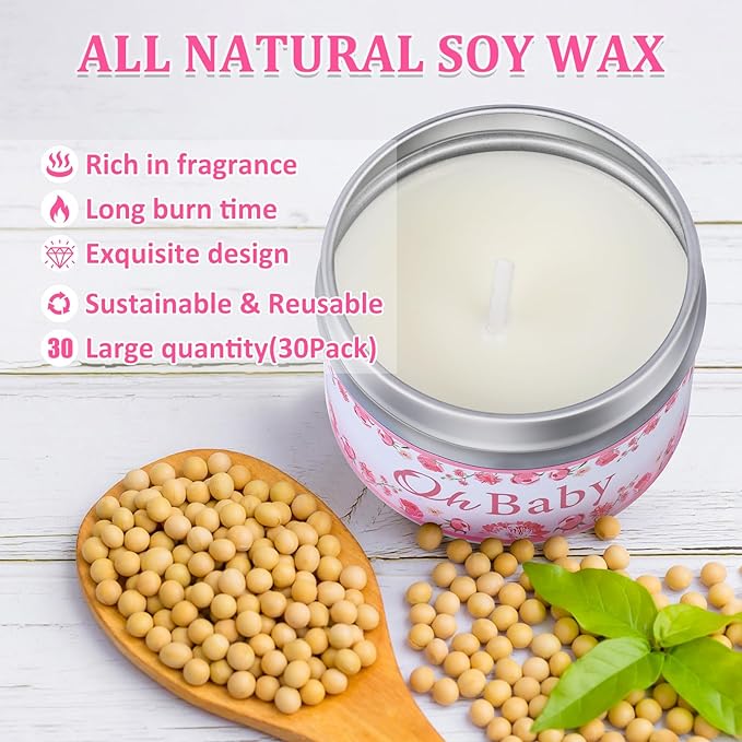 30 Pack Baby Shower Party Favors Candles Lavender Scented, Baby Shower Favors for Guests Prizes, Girl Boy Gender Reveal Party Gifts Decorations (1.2 Oz, Pink)