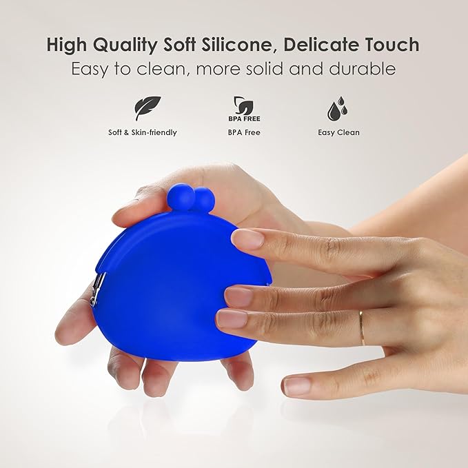 Coin Purse for Women – Silicone Small Coin Pouch with Kiss Lock for Coins, Keys, Lipstick, and Earphones – Mini Cute Change Purse, Coin Purse & Pouch for Daily Life, Cars, Travel, Party (Cobalt Blue)