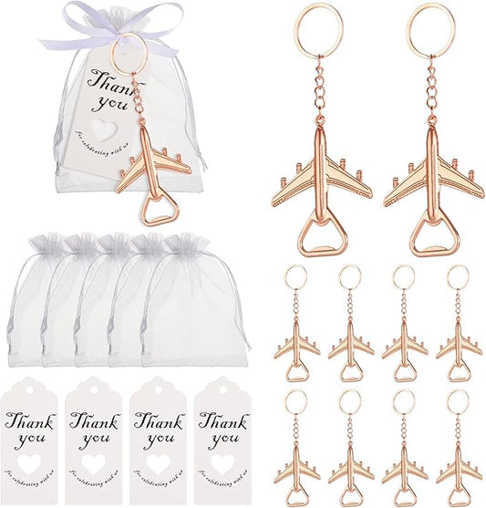 50PCS Rose Golden Airplane Bottle Opener Keychains for Wedding or Bridle Shower Favors,Baby Shower Gifts, Souvenirs to Guests Bluk