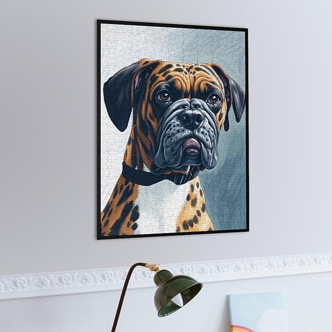 Boxer Dog Portrait Animal Wooden Puzzle 500 Pieces Jigsaw Puzzles for Adults Puzzle Educational Toys Challenging Fun Games Gifts for Elders Kids Family and Friends