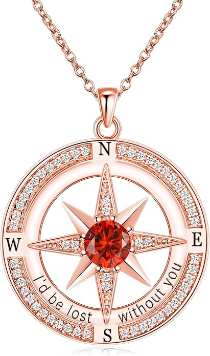 S925 Necklace Birthstone Compass Gift for Women Jewelry Sterling Silver Necklace for Wife Wedding Anniversary Girlfriend Birthday Gifts for Her Valentines Day Mom Mothers Day