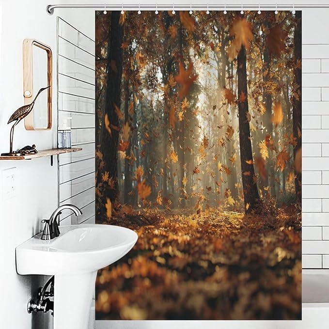 Fall Tree Shower Curtain Autumn Maple Tree Yellow Orange Leaves Brown Branch Waterproof Washable Fabric Bathroom Shower Curtains for Bathroom Decorations Home Indoor Decor 47x72Inch