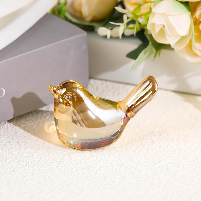 Ornalrist Crystal Gold Birds Figurines Home Decor, Glass Art Birds Collectible Figurines Paperweights Crystal Decor Gifts for Women Mom Friends (Gold)