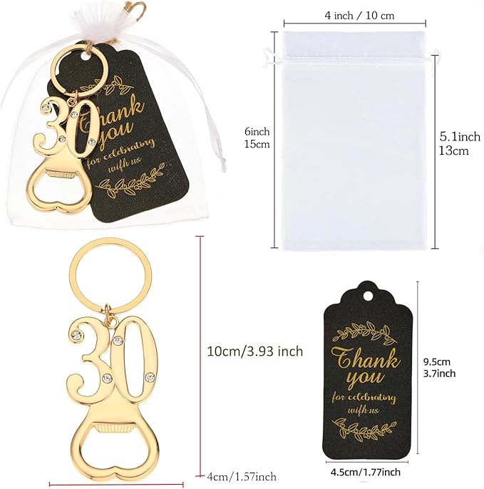 24 pcs 30th Gold Keychain Bottle Opener 30 Birthday Party Favors for Guests,30th Beer Bottle Opener Favors Bulk for Birthday Anniversary Souvenirs Party Decor Supplies (Gold 30th)