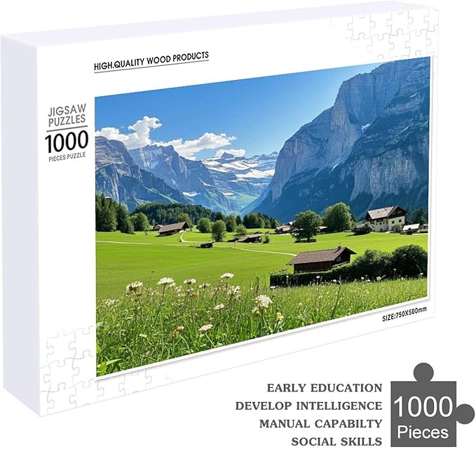 Lauterbrunnen Valley Switzerland Summer Mountain European - 1000 Piece Jigsaw Puzzles for Adults，Stress Relieving Game Props Positive Thinking Puzzles Entertainment Puzzles for Adults and Teens Toy