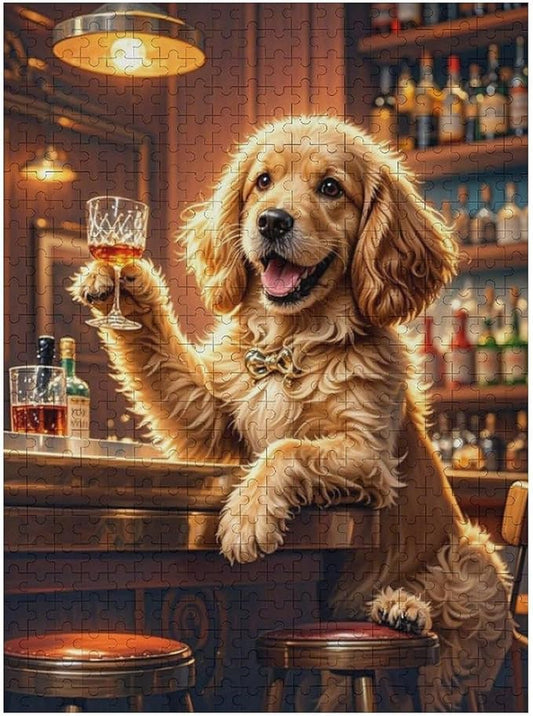 Funny Wooden Puzzle - Goldendoodle Cheers Celebrated Puzzle for Adult 500 Piece，Wooden Jigsaw Puzzles Art Leisure Game Fun Suitable Family Friends Educational Learning Games Gift