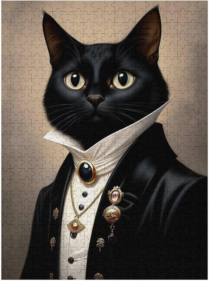 Funny Wooden Puzzle - Gothic Cat Puzzle for Adult 500 Piece，Wooden Jigsaw Puzzles Art Leisure Game Fun Suitable Family Friends Educational Learning Games Gift