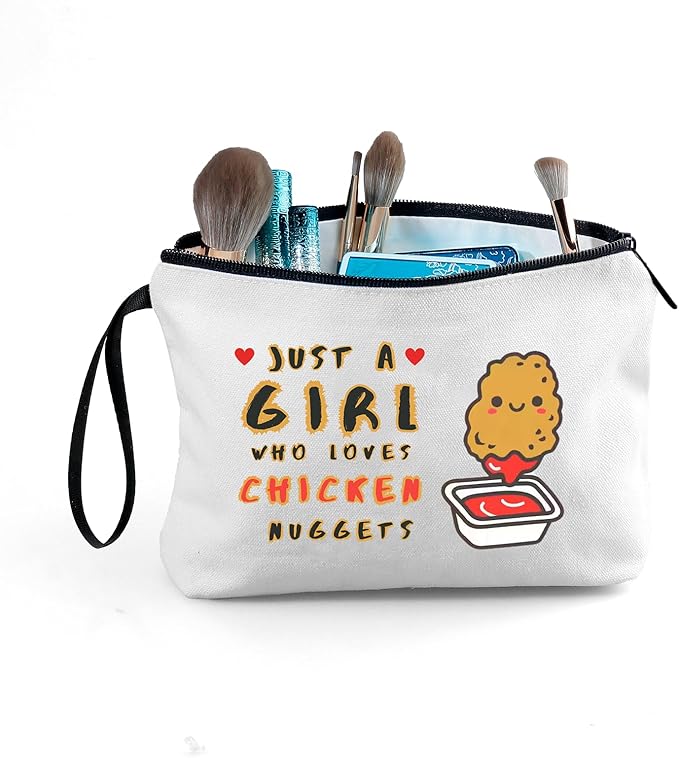 Chicken Nugget Foodie Funny Food Quirky Birthday Gifts for Friend Sisters Women Daughter Girl Teen Small Cosmetic Makeup Bag Christmas