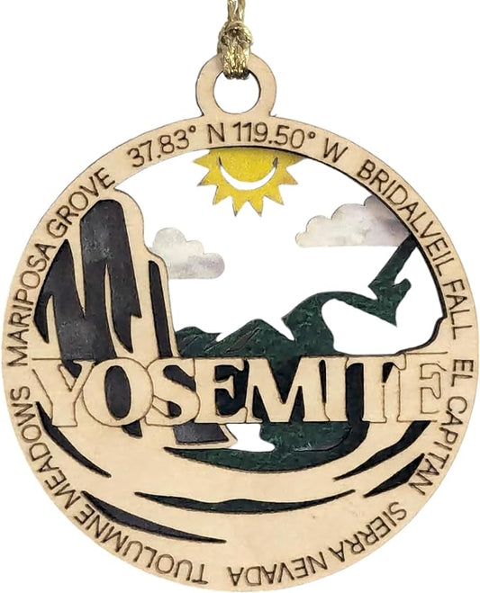 Yosemite National Park Wood Ornament - Handcrafted 3" Christmas Decoration with Bridalveil Fall and El Capitan Scene - Made in USA by Small Busines