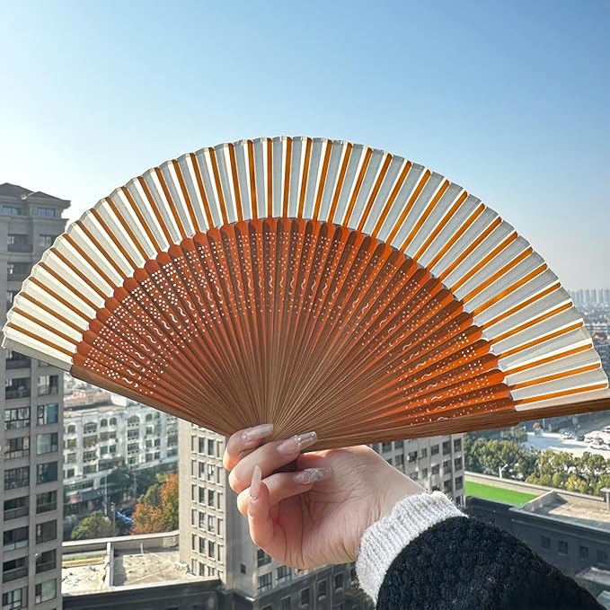 Hand Fan for Vintage Japanese Bamboo Silk Elegant for Dance Music Festival Wedding Church Decoration Party (White, Medium)