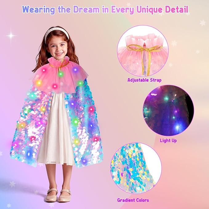 Meland Princess Dress Up for Girls 3-8, 11Pcs Mermaid Cape with Crown, Dress Up Clothes Birthday Gift Toys for Girls Toddlers