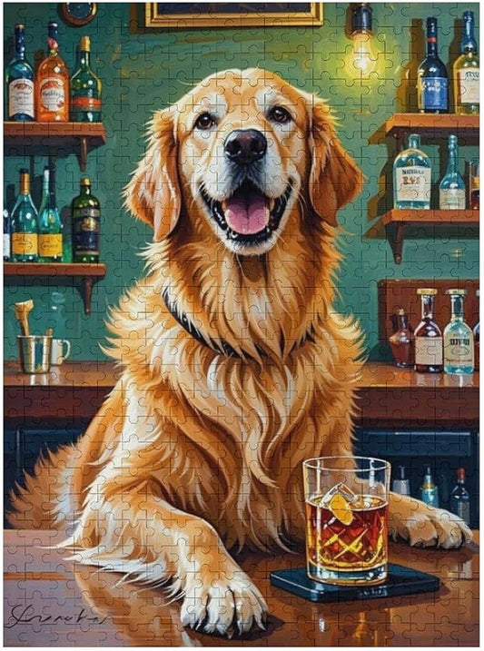 Funny Wooden Puzzle - Goldendoodle Cheers Celebrated Puzzle for Adult 500 Piece，Wooden Jigsaw Puzzles Art Leisure Game Fun Suitable Family Friends Educational Learning Games Gift