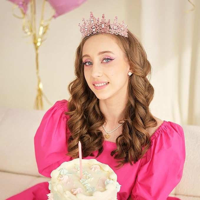 COCIDE Pink Birthday Queen Sash for Women Happy Birthday Crowns Princess Tiaras Sashes for Girl Crystal Party Decorations Rhinestone Headband Supplies Decor