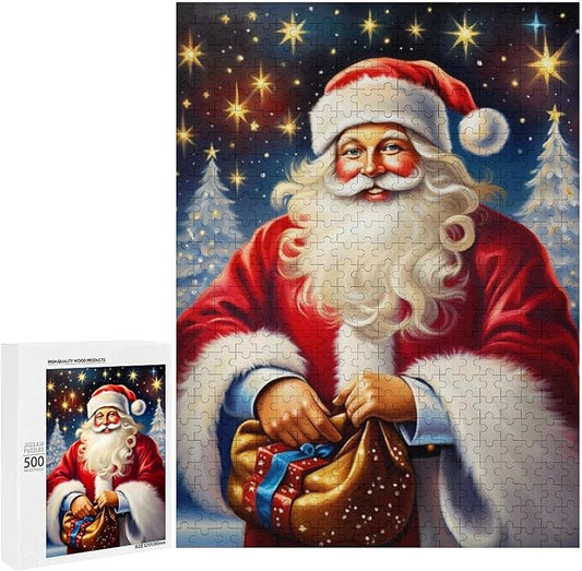 Puzzles for Adults 500 Pieces Wooden Jigsaw Puzzle - Santa Carrying Presents Theme Puzzle，Party Games，Family Toys，Educational Puzzles，Stress Relief Wooden Puzzle，Gifts for Family and Friends